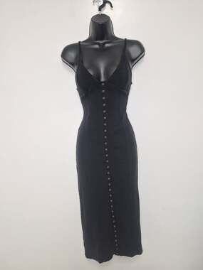 Intimately Free People Make It Snappy Black Ribbed Bodycon Dress sz XS
